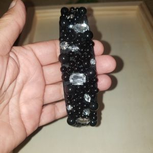 Black Bedazzled Crystal Bling Bead Pearl Rhinestone Headband.